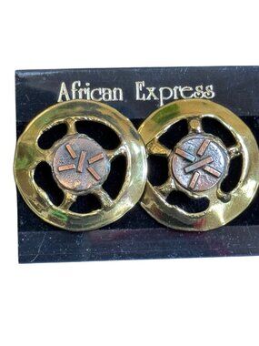 African Express Handmade Copper & Brass Earrings With Abstract Wheel Design